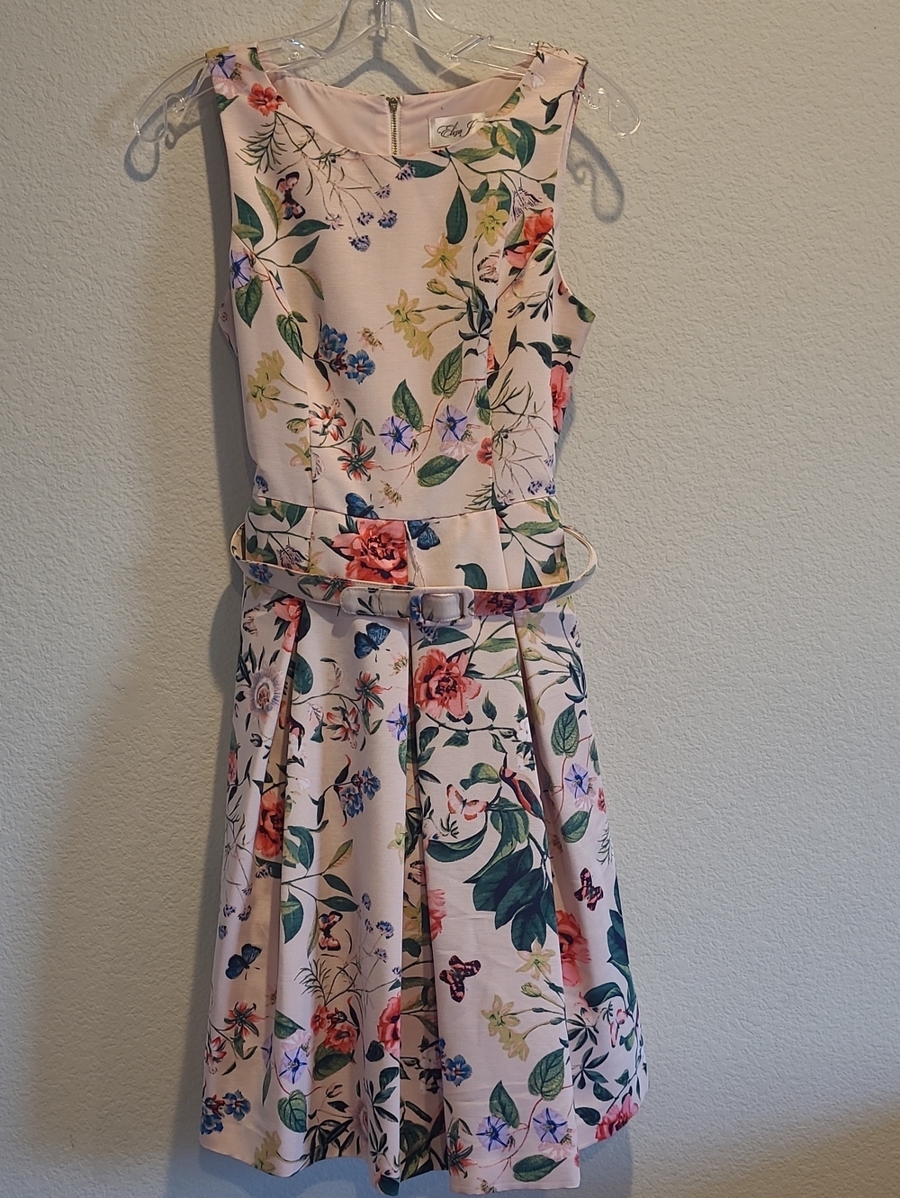Eliza J Pink/Cream Floral Fit-and-Flare Dress Size 6P